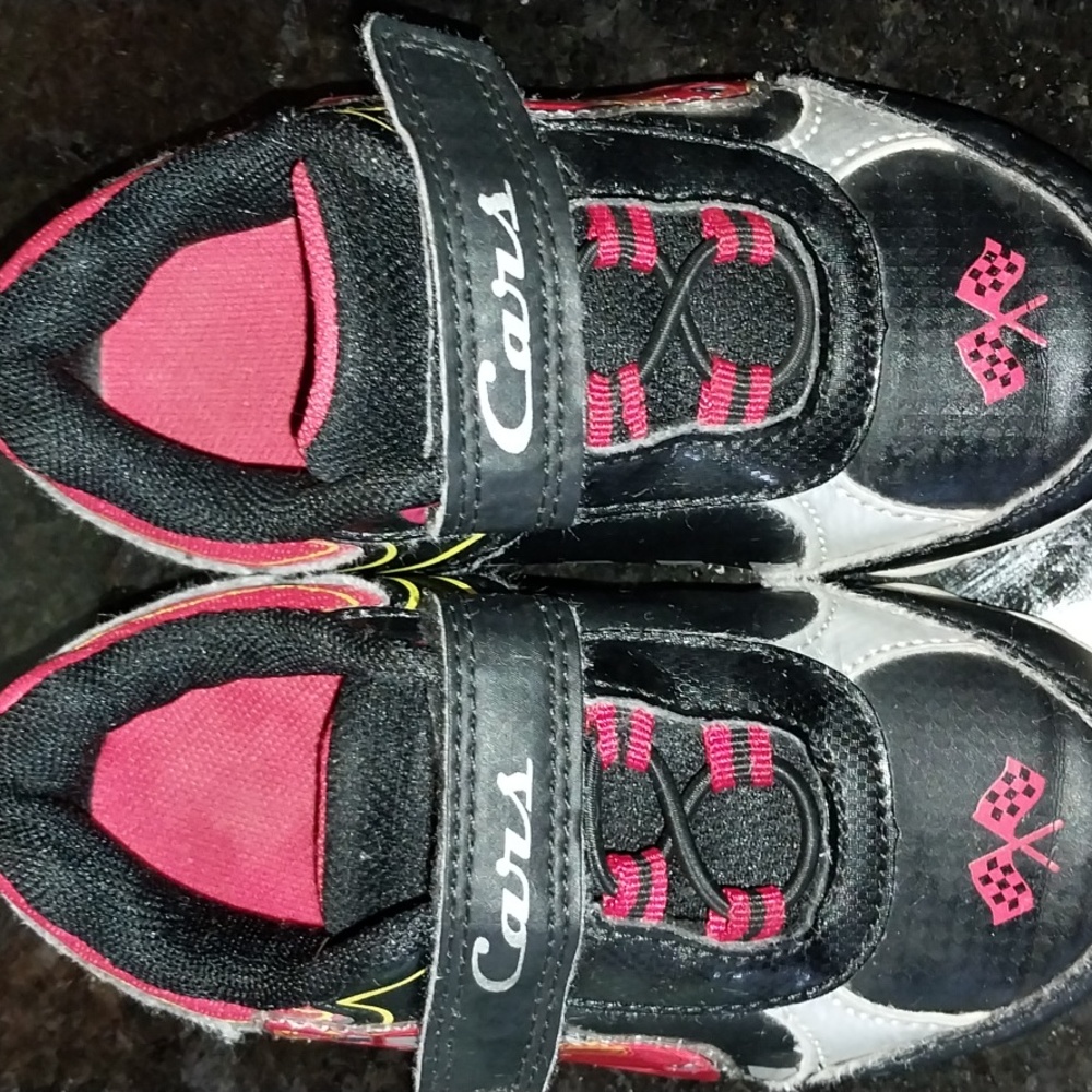 Cars Theme Toddler Shoe for a boy Size 8 Black and red.